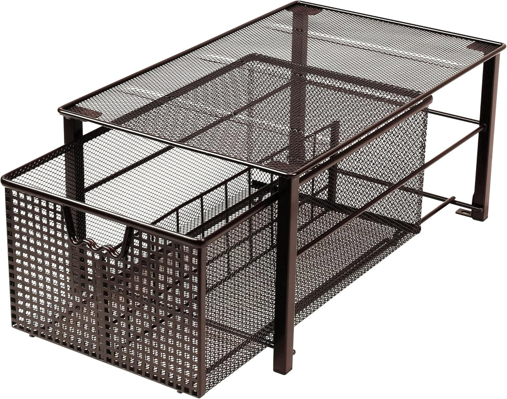 Deco Brothers Stackable Pull Out Cabinet Sliding Basket with Divider, Large