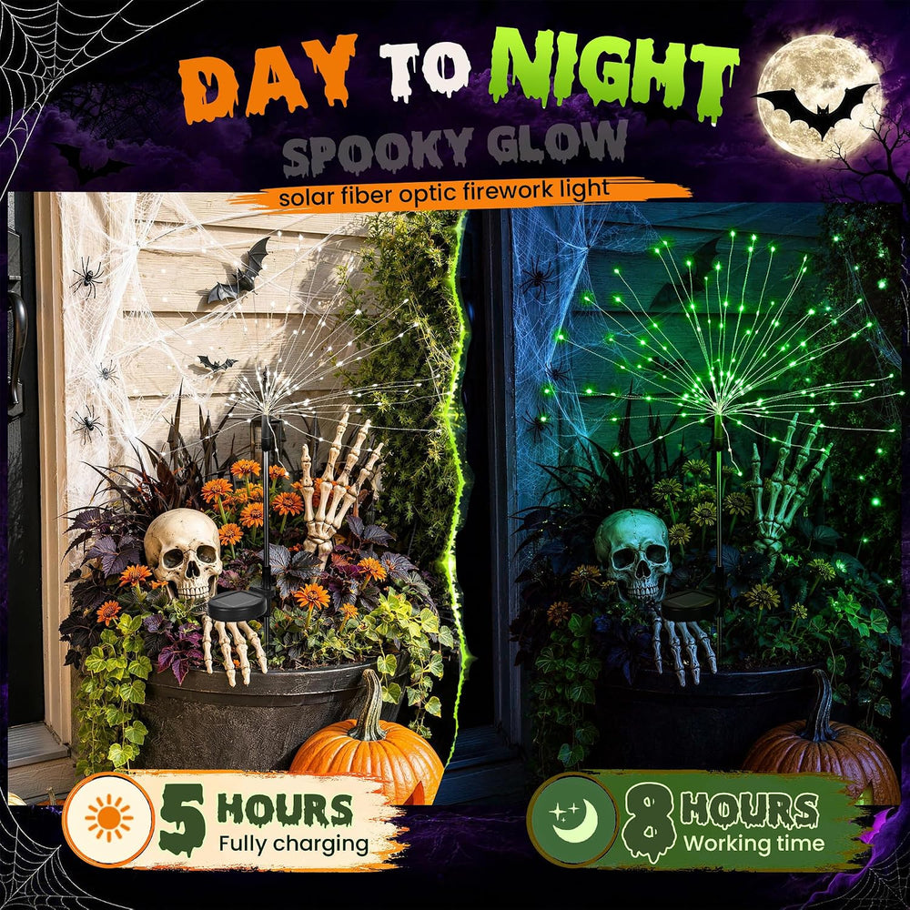 PEVOROS Solar Halloween Firework Garden Lights Outdoor, Green, 6 Pack