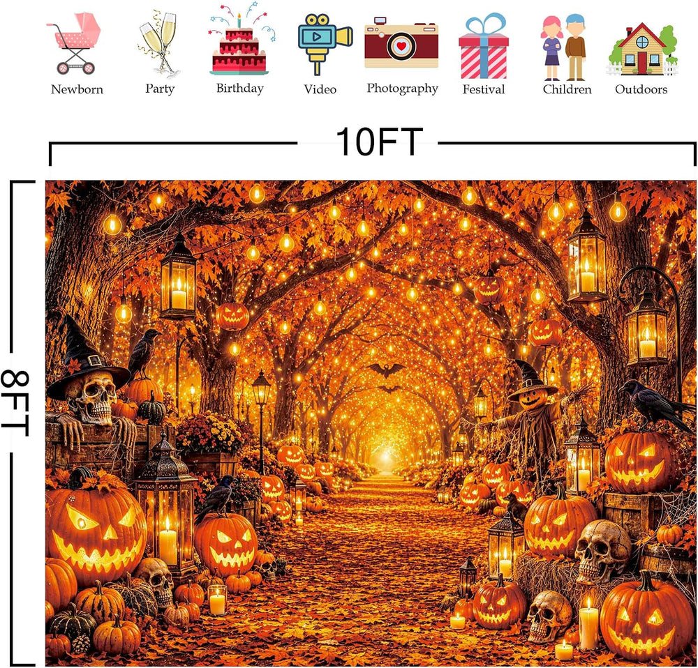 Halloween Backdrop - Pumpkings Lantern Skull Bats Autumn Forest Photography B...
