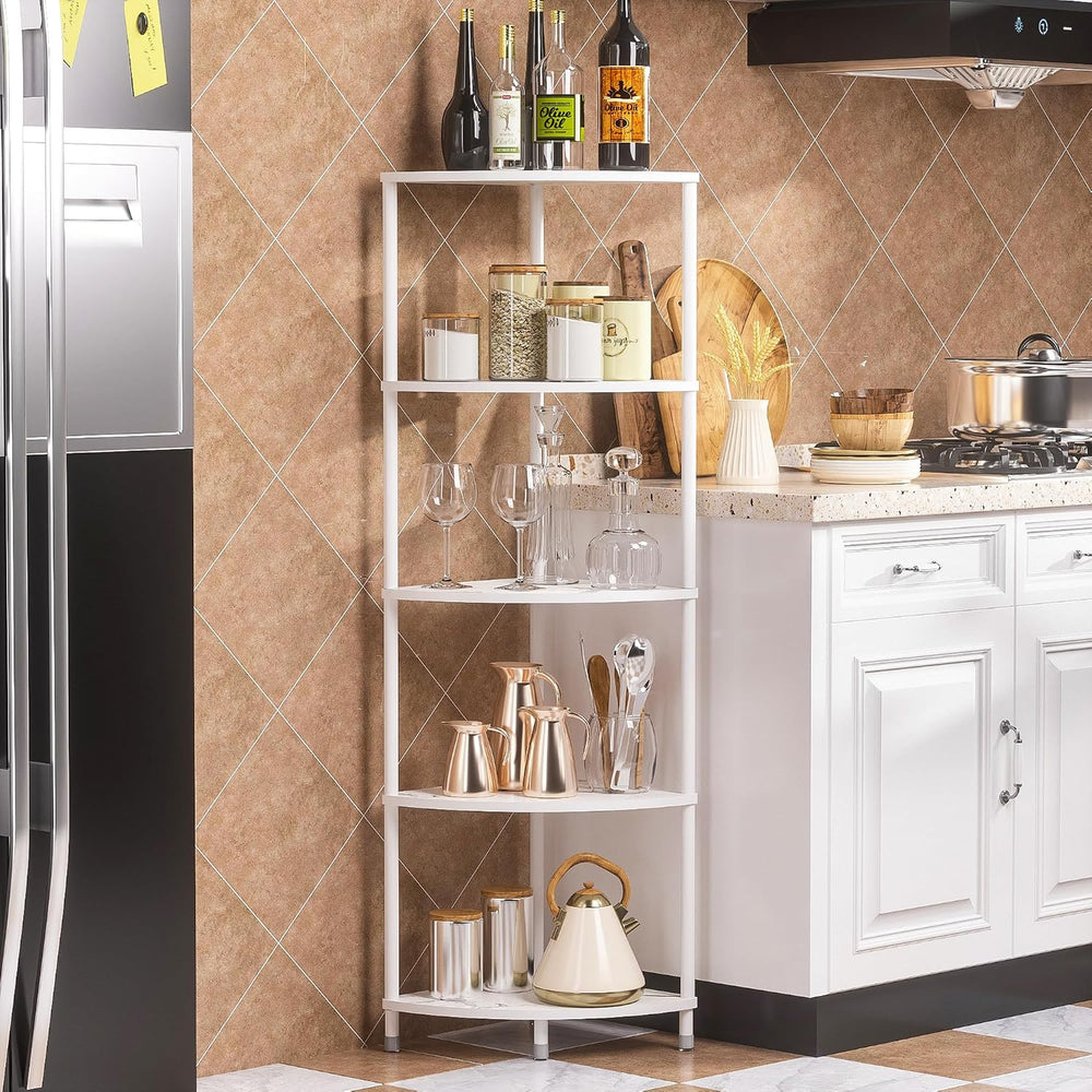 5 Tier Corner Shelf Stand, 44.1", Marble White