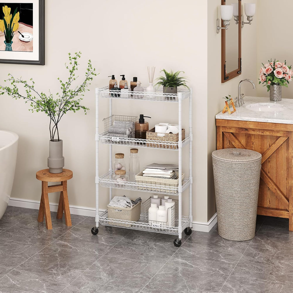 4-Tier Rolling Storage Shelves with Wire Baskets,30x13.5x44.5in