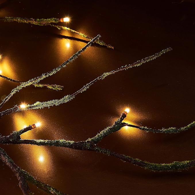Hairui Mossy Garland Lights 6FT 48 LED Battery Operated Lighted Twig Vine wit...