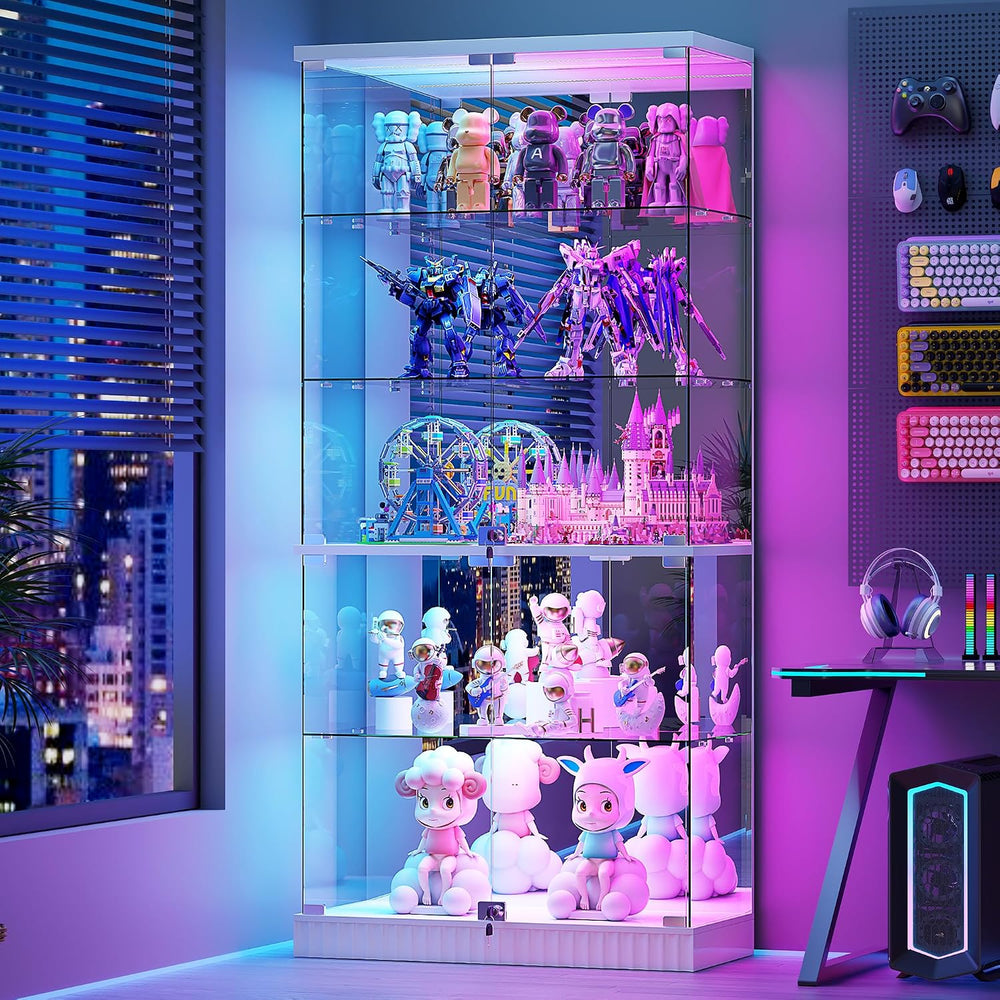 Lvifur Locking Glass Display Cabinet with RGB Lights & Human Sensor, White
