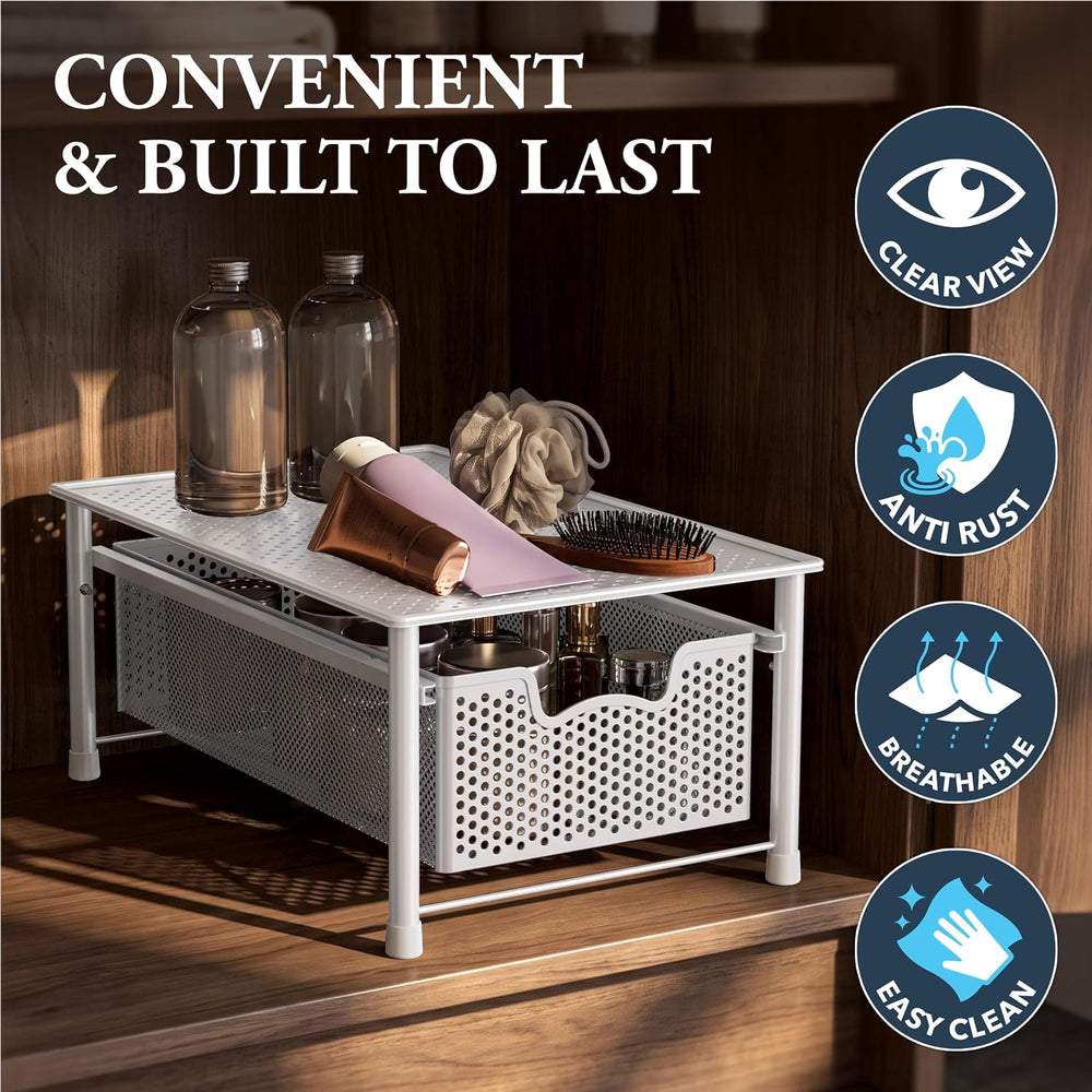 Simple Houseware Stackable Cabinet Basket Drawer Organizer, White
