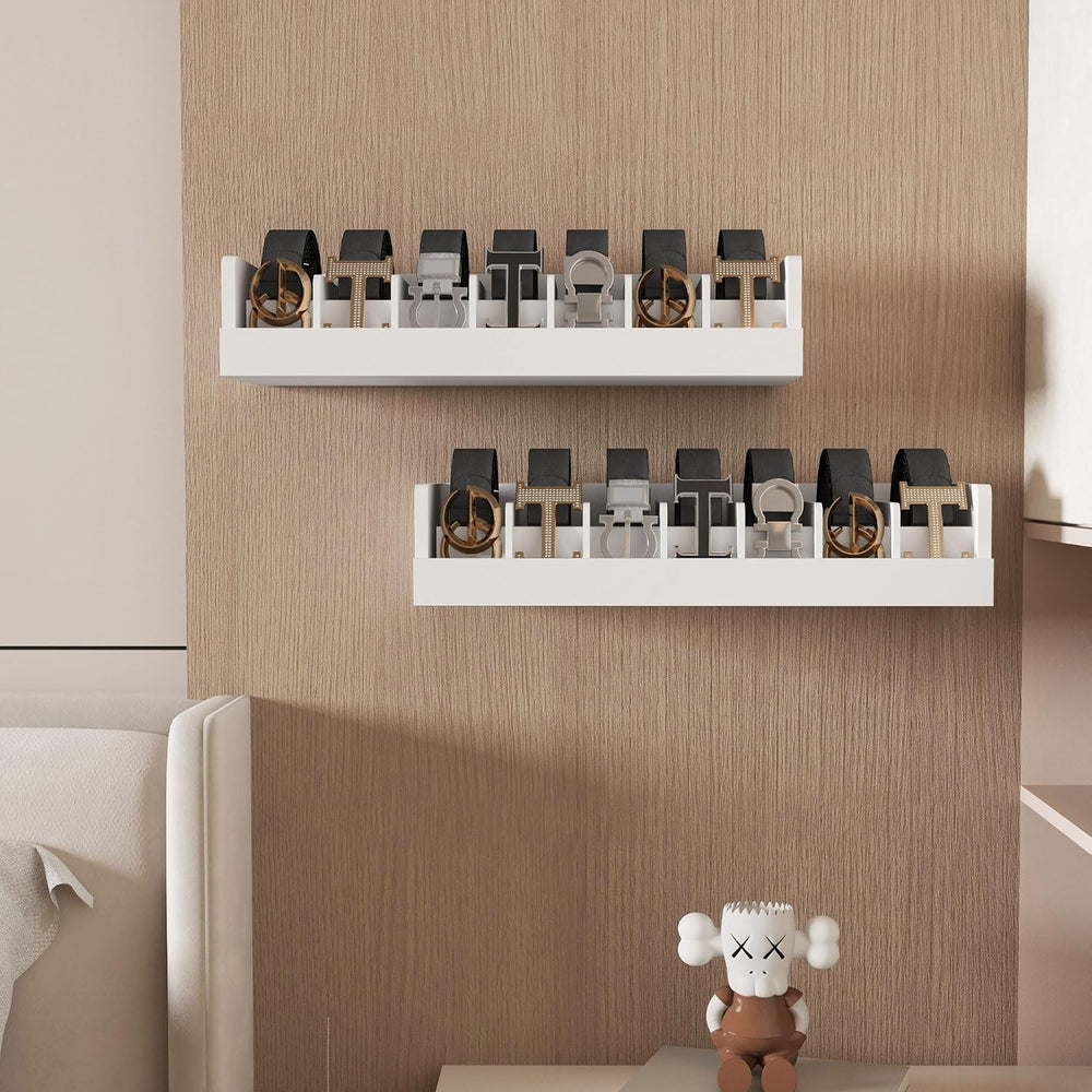 Belt Storage Organizer Box - 7 Grids Bamboo Belt Organizer for Closet | Woode...