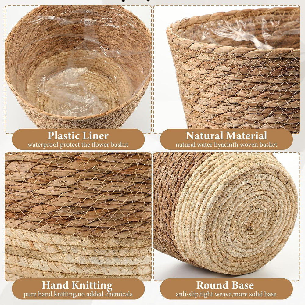 AceOrbit 12 Pcs Wicker Plant Basket Bulk with Liners,Mixed,Minimalist