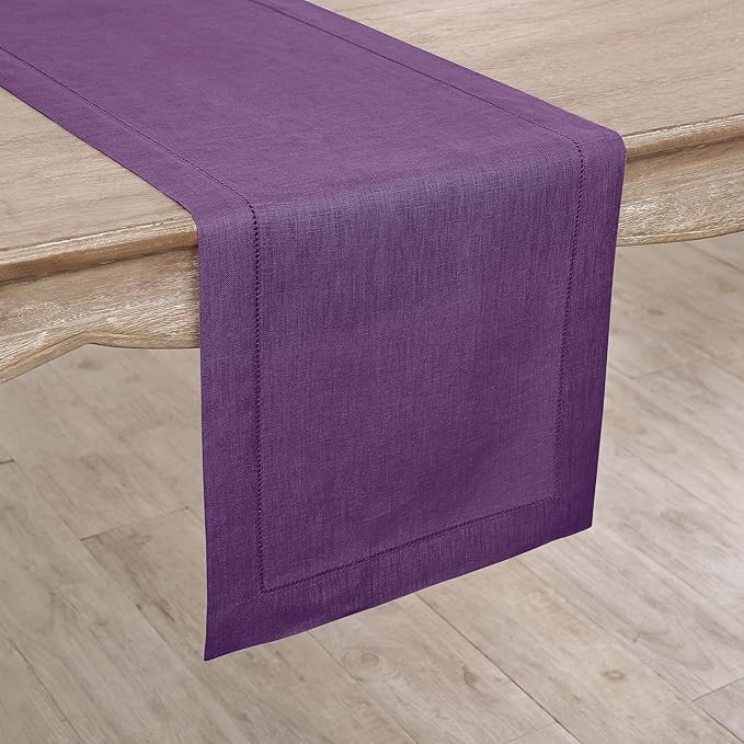 Solino Home Linen Purple Table Runner 132 Inches Long - 100% Pure Linen Extra...