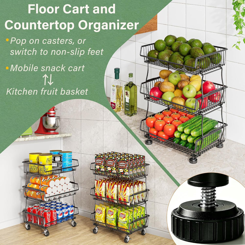 OKZEST Pantry Organizers and Storage Cart with Upgraded Metal Hub Casters