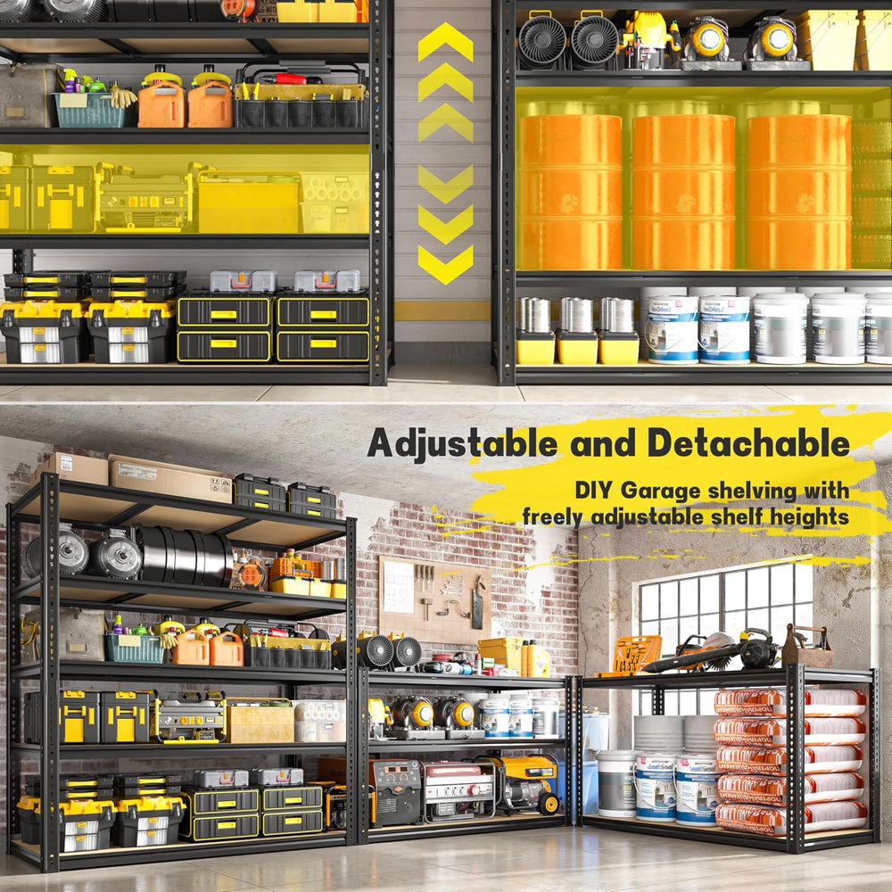 ROOMFAVE 48" W Garage Shelving Heavy Duty 2800LBS,5 Tier, Black,2PCS