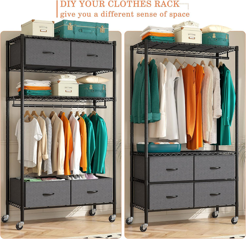 Raybee Rolling Clothes Rack, Portable Closet for Bedroom,Dorm, 4 Drawers