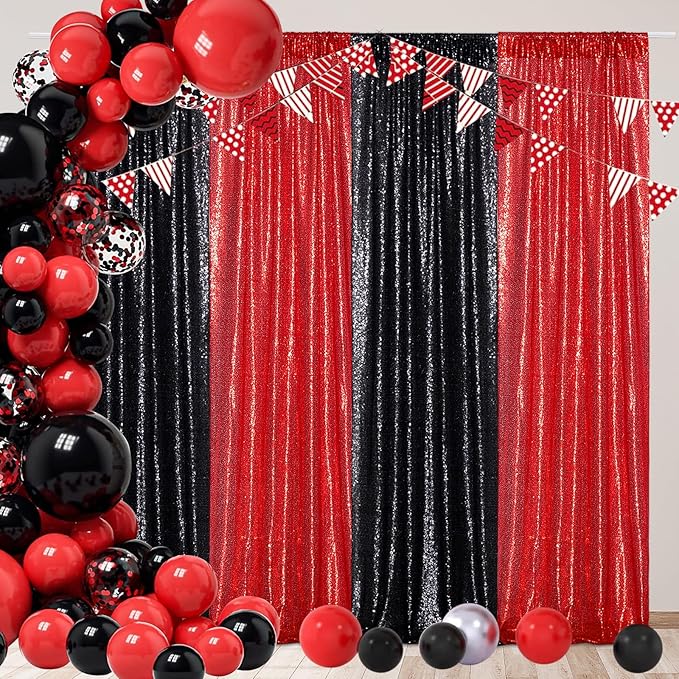 Poise3EHome Black Sequin Backdrop Curtains,4 Panels 2FTx8FT Glitter Backgroun...