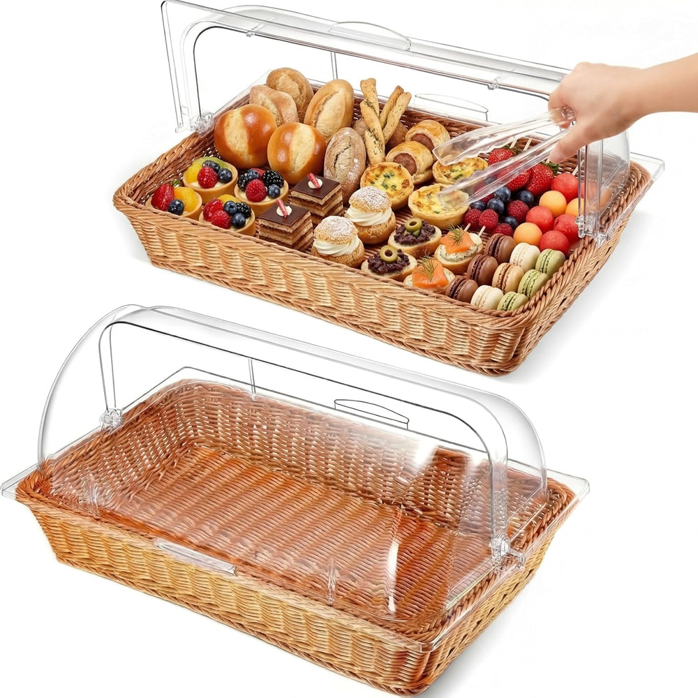 Ziliny 2 Set Wicker Bread Serving Basket, 21.06 x 12.6 Inch, 1 Compartment