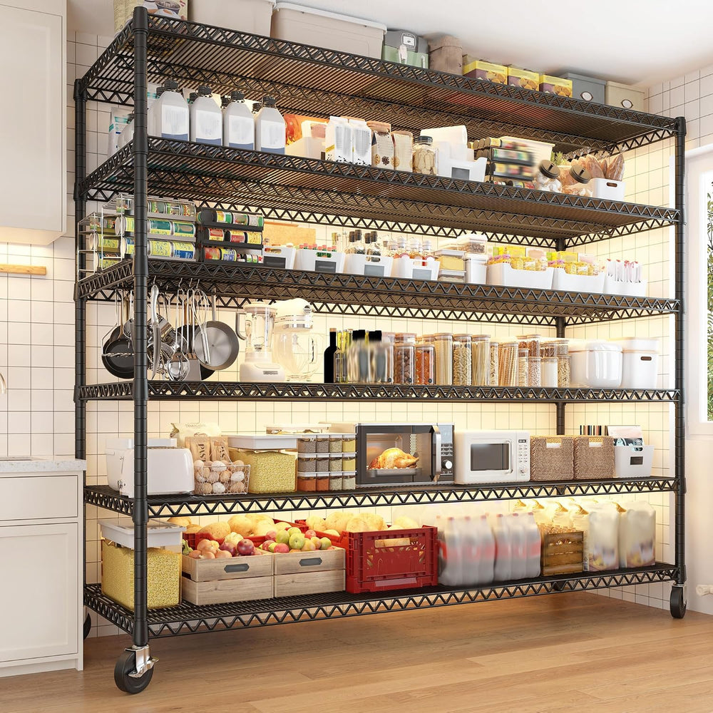 REIBII 6-Tier Wire Shelving Units with Wheels — 60" W Extra-Wide Heavy D...