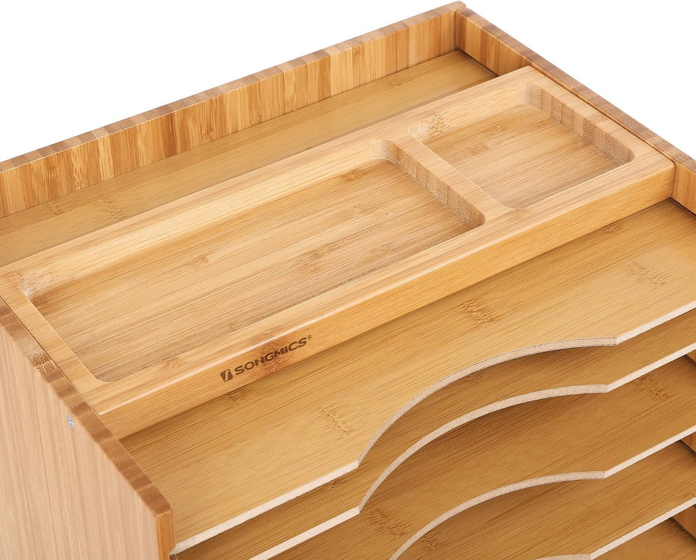 SONGMICS Bamboo File Organizer, Paper Sorter, 5 Adjustable Shelves