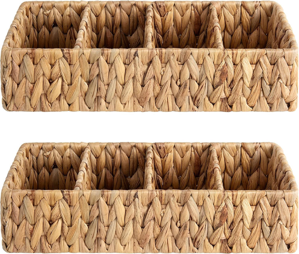 StorageWorks Small Wicker Basket for Organizing with 4-Section, Natural Water...