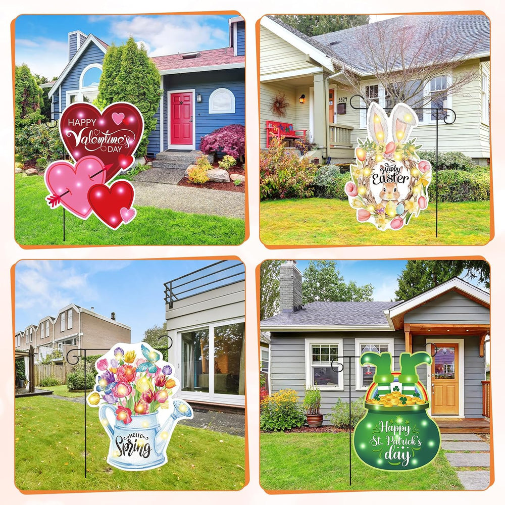 Reallnaive 12 Pcs Solar Seasonal LED Garden Flags 12 x 18 Inch Yard Flags 4th...