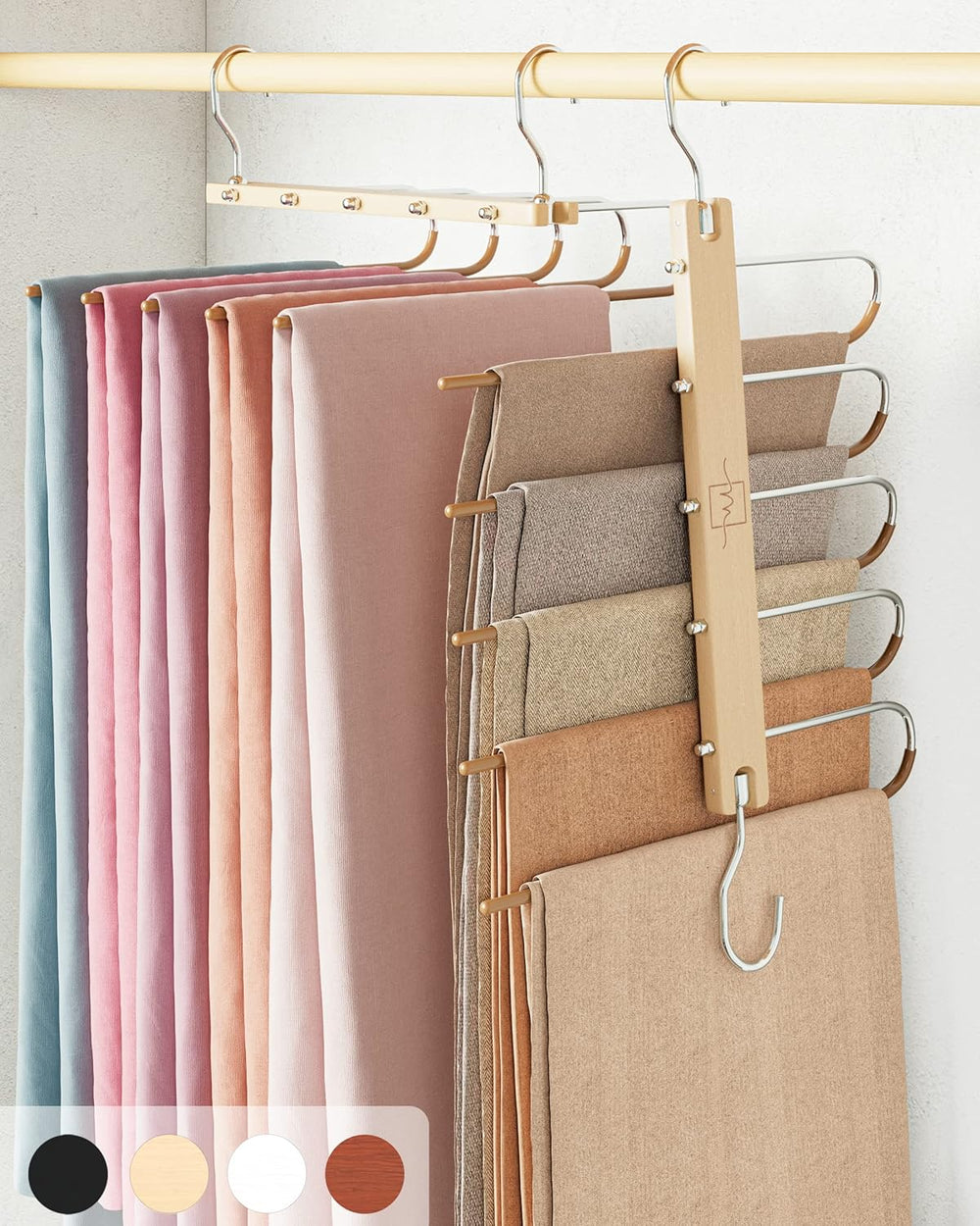 MORALVE Pants Hangers Space Saving - 4 Pack European Beechwood Scarf and Jean...