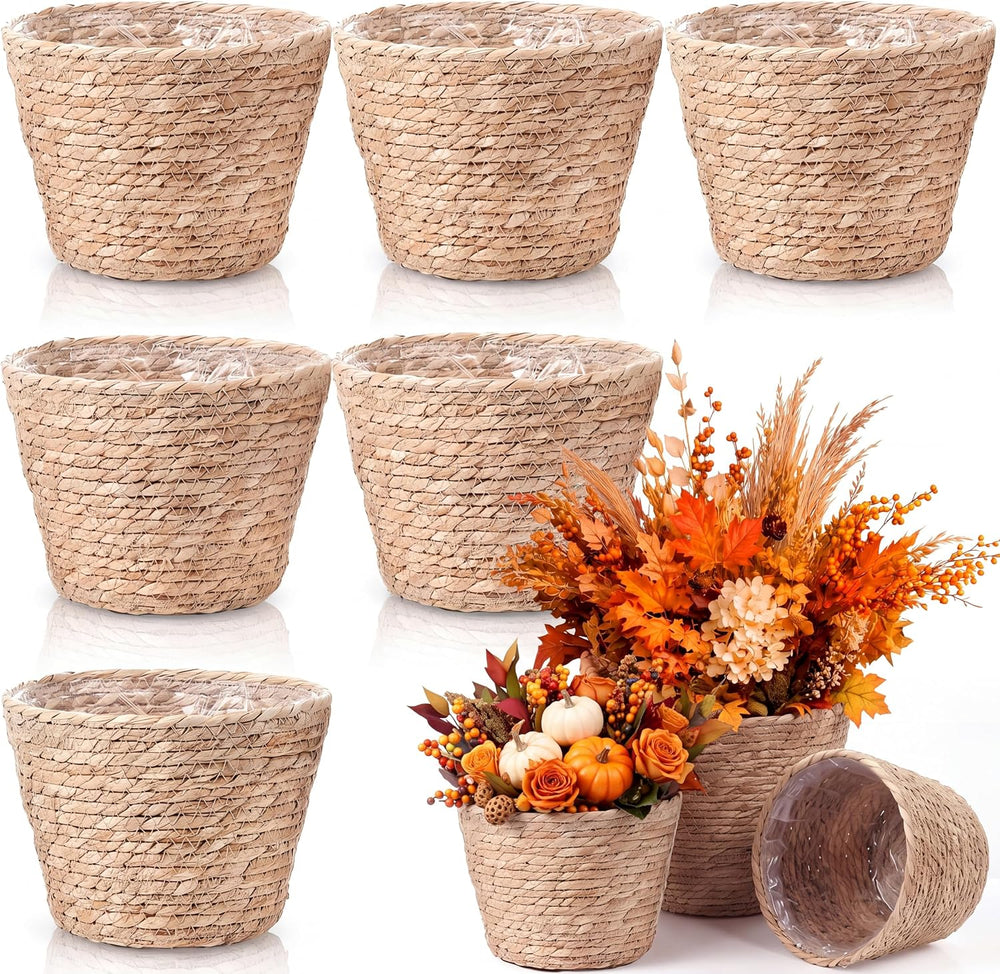 AceOrbit 6 Pcs Wicker Plant Basket Bulk with Liners, Medium, Rustic