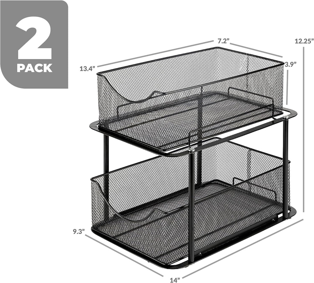 Sorbus Pull-Out Under Sink Organizer, Mesh Construction (Black, 2 Pack)