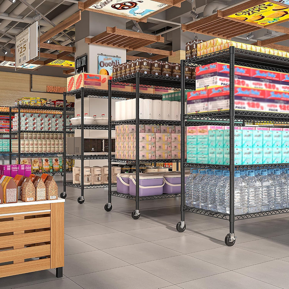 REIBII Extra-Wide 60"W 4-Tier Wire Shelving with Wheels, 2399lbs for Garage