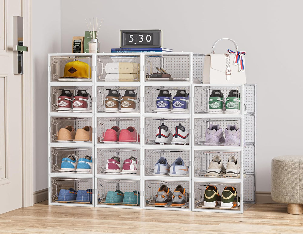 HOMIDEC Clear Shoe Storage Boxes, Stackable Shoe Organizer for Closet