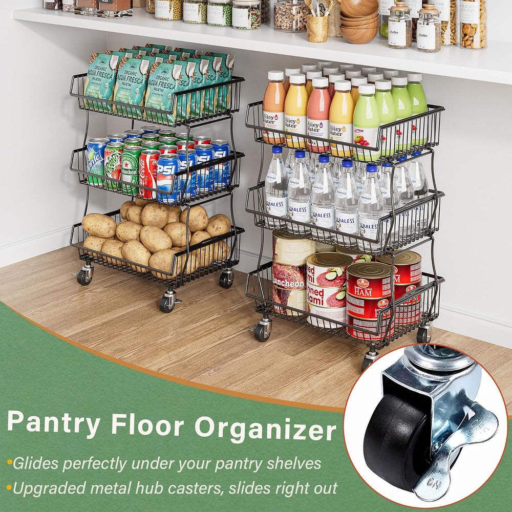 OKZEST Pantry Organizers and Storage Cart with Upgraded Metal Hub Casters