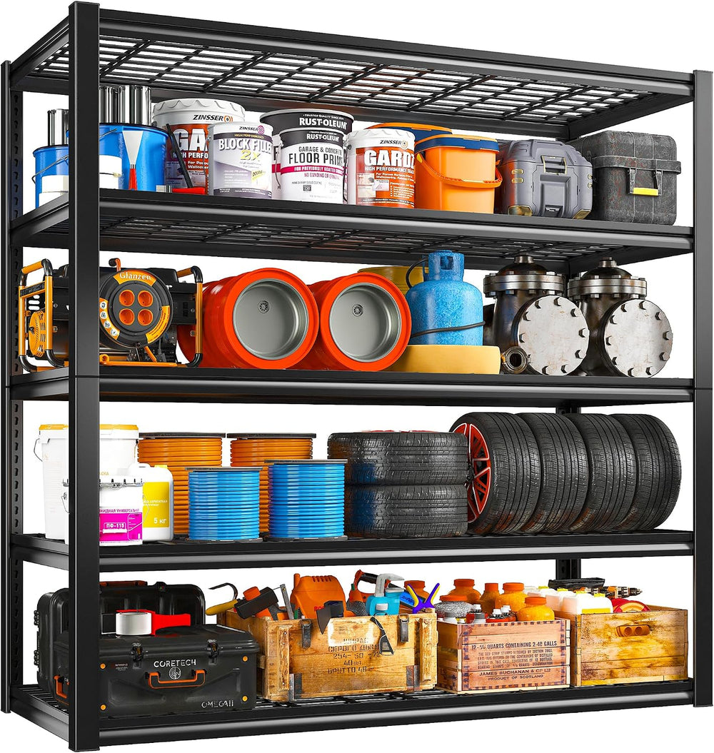 REIBII 48" W Garage Shelving Load 2500LBS, 5 Tier Storage Shelves, Adjus...