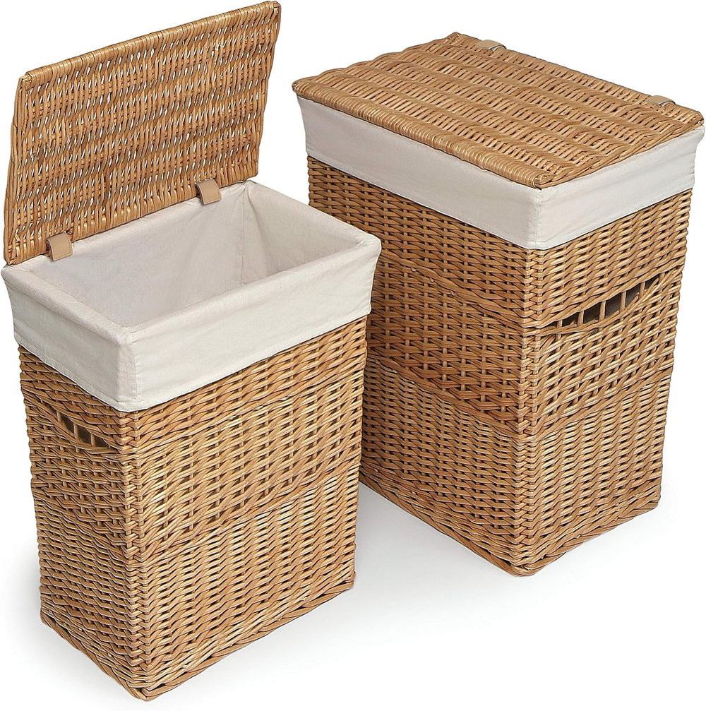 Badger Basket Wicker Two Hamper Set with Liner – Removable Liner, Nesting Ham...