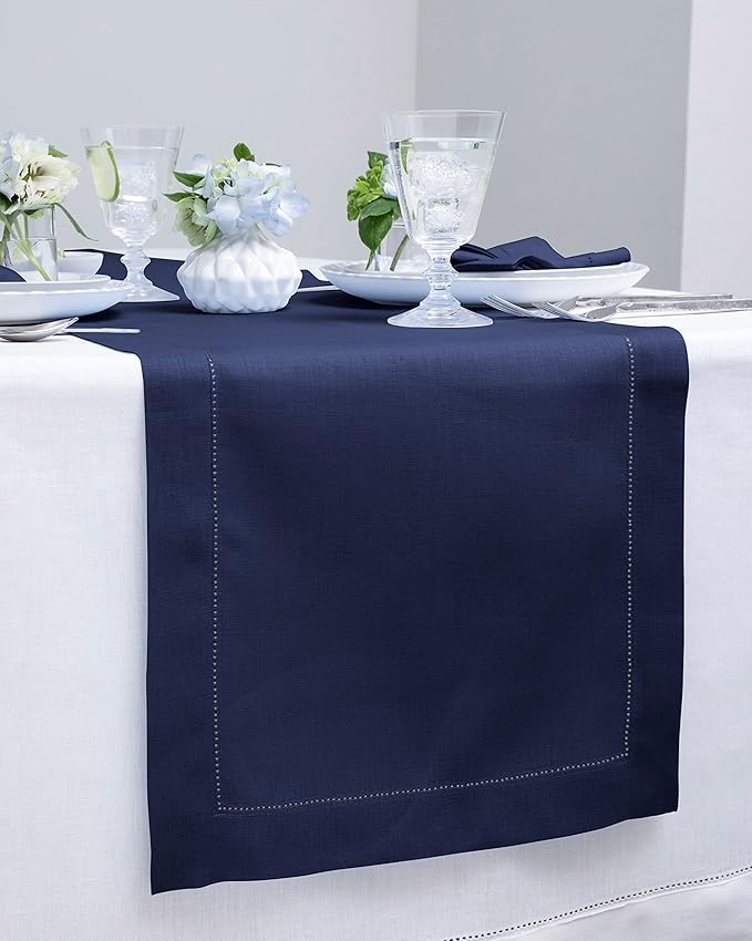 Solino Home Linen Navy Blue Table Runner 36 Inches - Classic Hemstitch, 100% ...