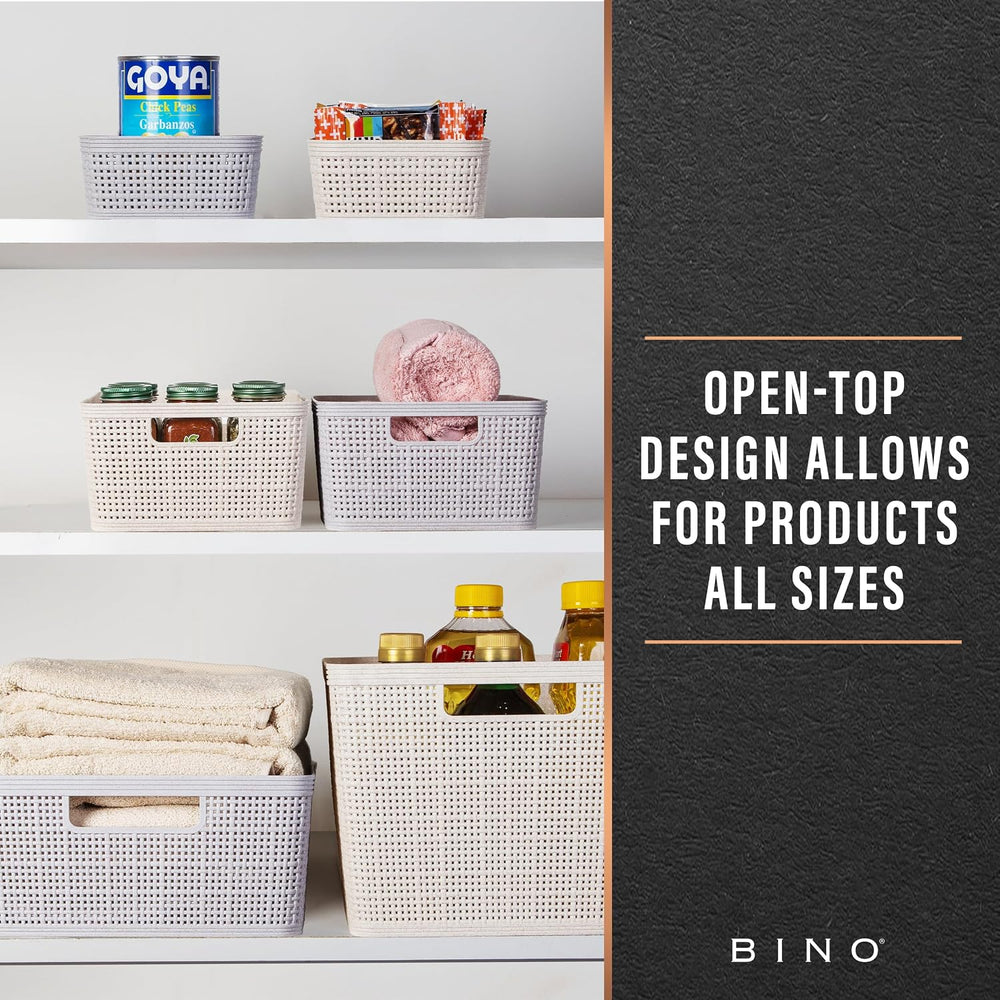 BINO | Woven Plastic Basket | Large (Natural Grey), 3-Pack | THE JUTE COLLECT...