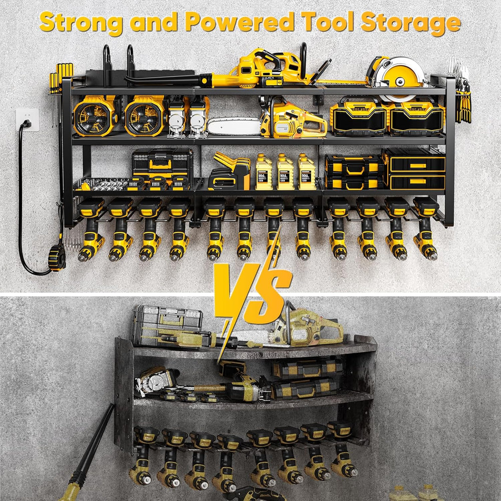 Power Tool Organizer Wall Mount with Charging Station, 4 Tier Tool Battery St...