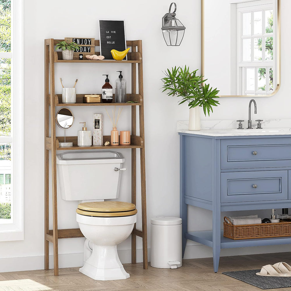 UTEX Over Toilet Bathroom Organizer, 3-Tier Storage Shelf Rack, Wood Grain