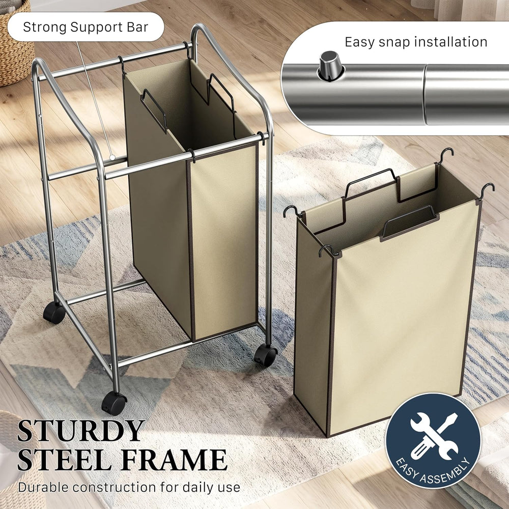 Simple Houseware 2-Bag Heavy Duty Laundry Sorter Rolling Cart, Chrome