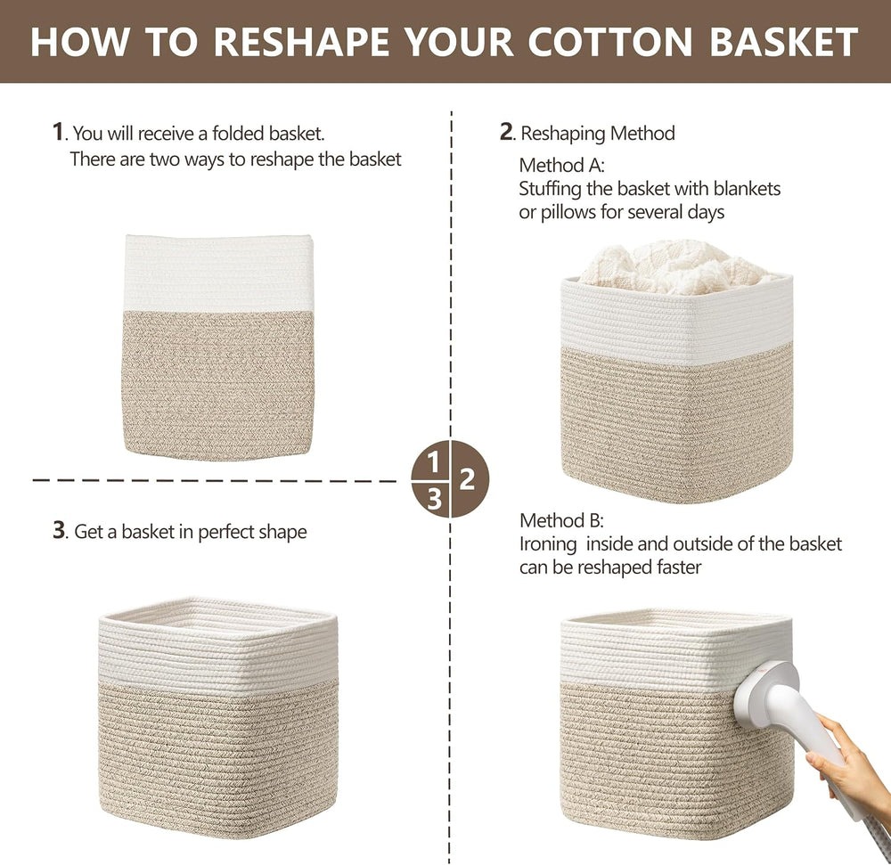 joybest 13inch Cube Storage Bins, Cotton Rope Woven Organizer Basket