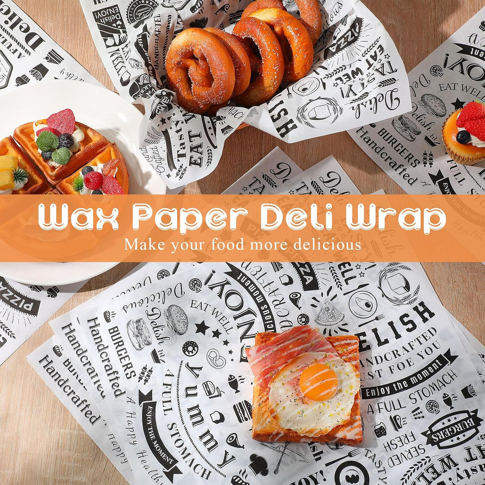 Ireer 600 Pcs 15" Newsprint Sandwich Wrapping Paper Wax Paper, White Black