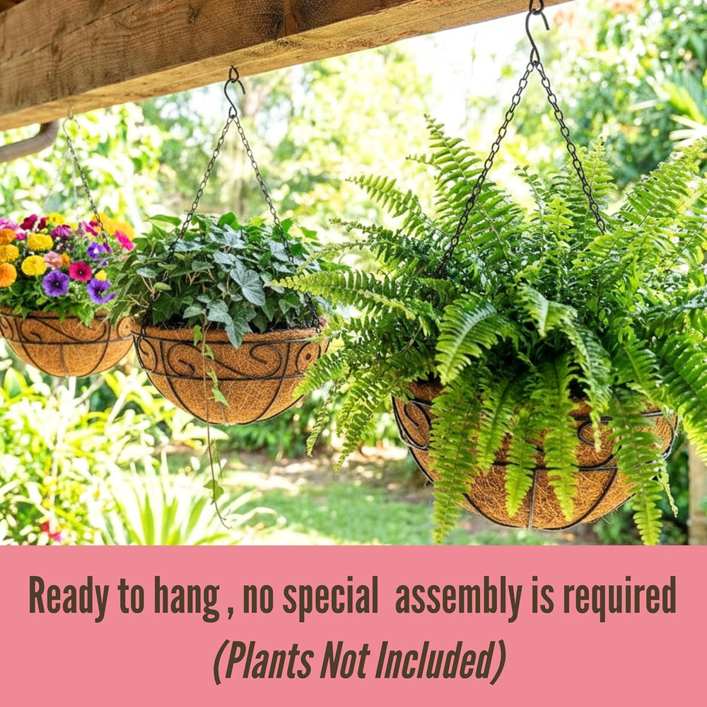 LaLaGreen Patio Hanging Planter (18 in, 2 Pack) Black Metal Wire Baskets