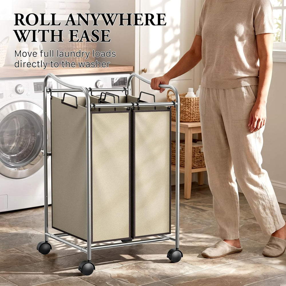 Simple Houseware 2-Bag Heavy Duty Laundry Sorter Rolling Cart, Chrome