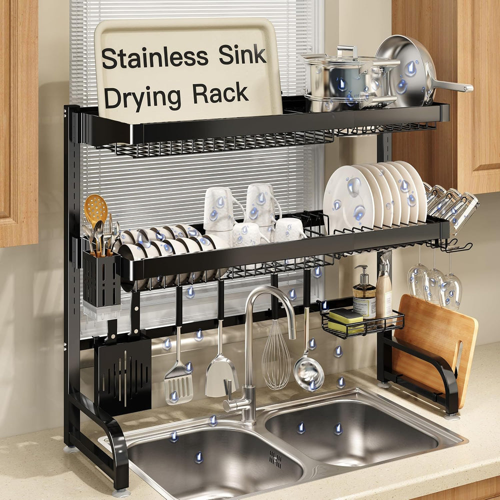 3 Tier Extra Large Stainless Steel Expandable Over The Sink Dish Drainer Drying