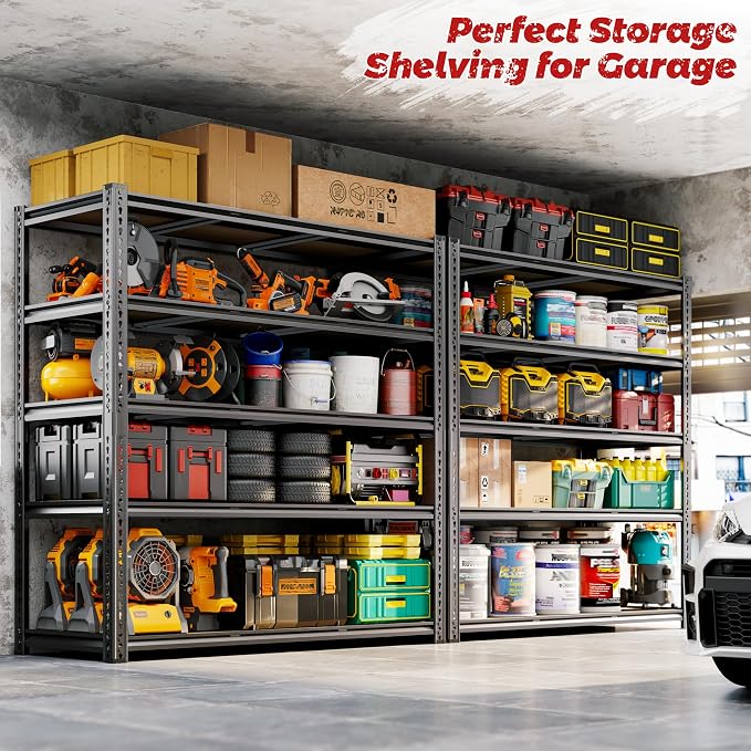 48"W Garage Shelving, 3050LBS Storage Shelves heavy duty, 5 Tier Metal S...