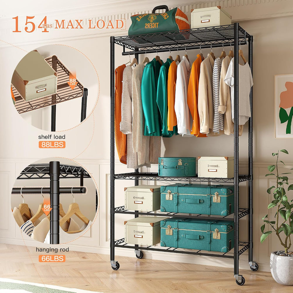 Raybee Rolling Clothes Rack, Portable Closet for Bedroom,Dorm, 4 Drawers