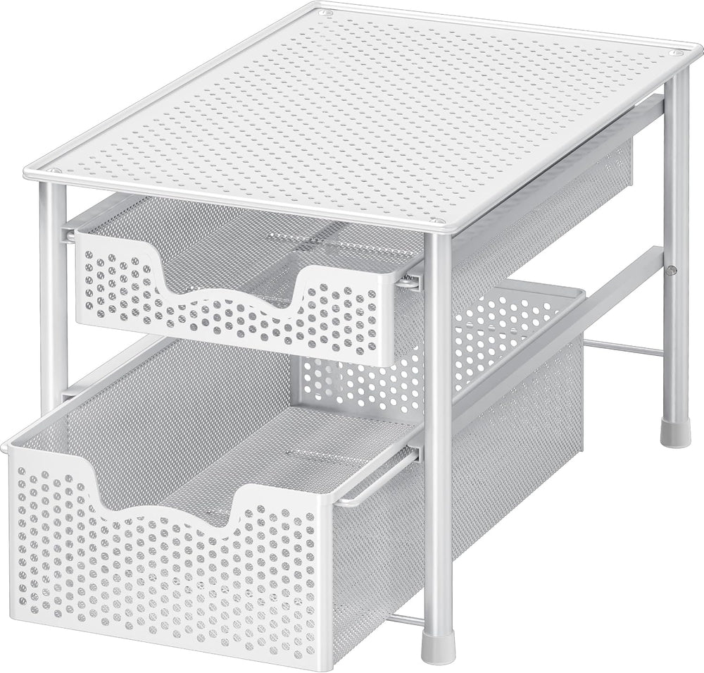 Simple Houseware Stackable 2 Tier Sliding Basket Organizer Drawer, White