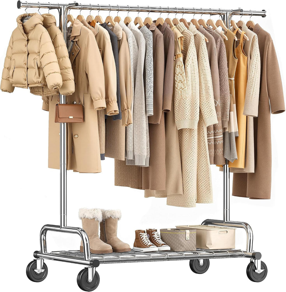 Raybee Heavy Duty Clothes Rack, 75''W Clothing Rack with 4 Hooks &...