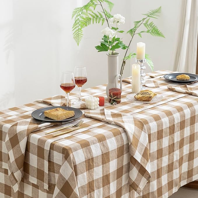 EVERLY 100% Yarn-Dyed Linen Rectangle Tablecloths 60x144Inches for Dining,Buf...