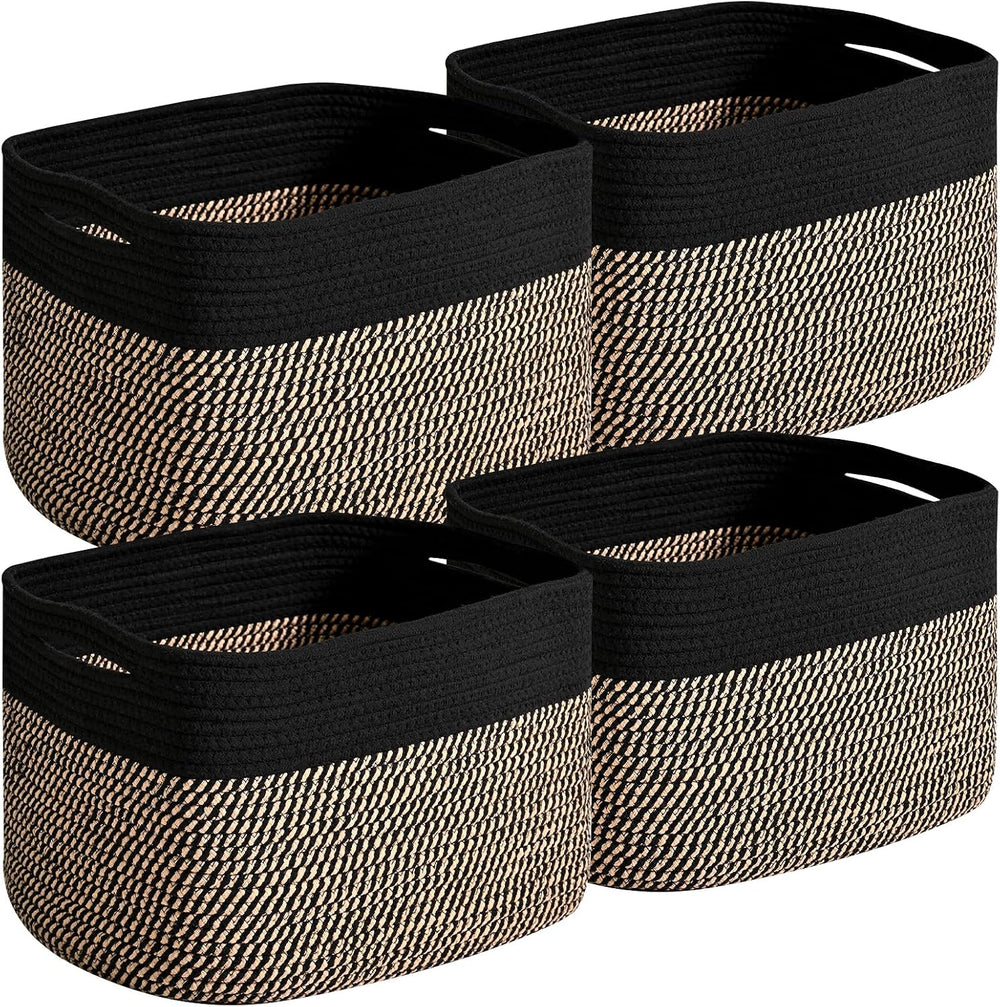 Storage Baskets Bins for Organizing 12.7×9.1×7.9 Black & Jute