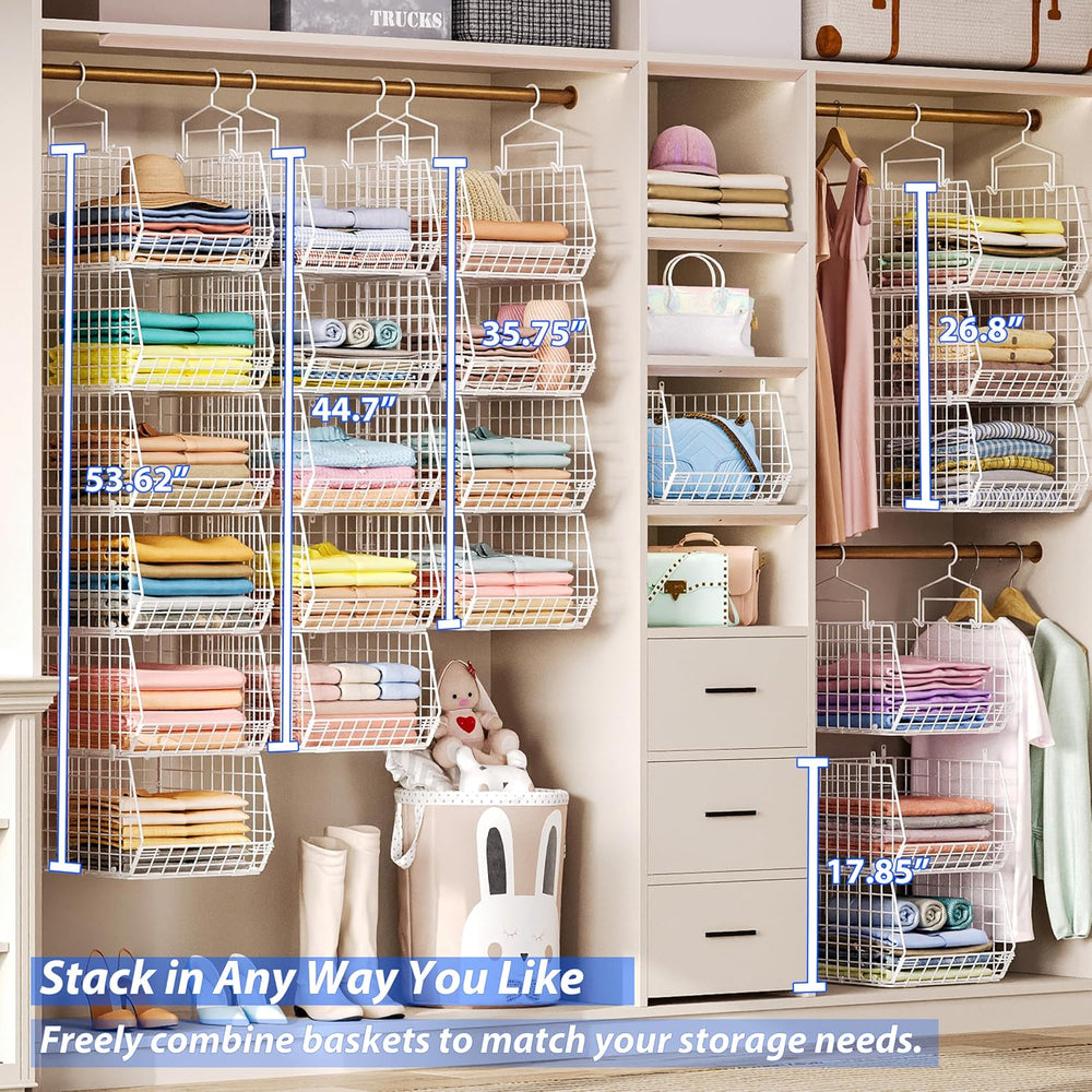 6 Tier Extended Depth Hanging Closet Organizer, Closet Storage Hanging Shelve...