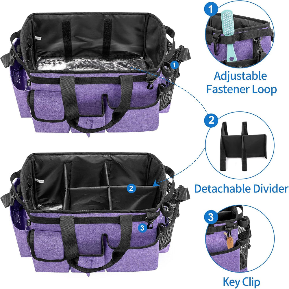 LoDrid Large Wearable Cleaning Caddy Bag with Detachable Divider, Purple