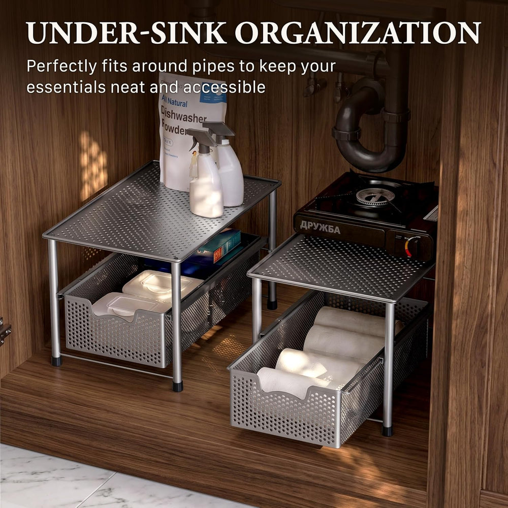 Simple Houseware Stackable Under Sink Sliding Basket Drawer, Silver