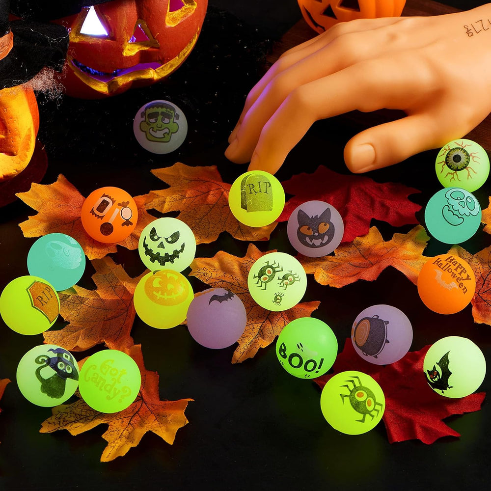 JOYIN 100 PCS Halloween Glow in The Dark Bouncing Balls, 20 Designs Halloween...