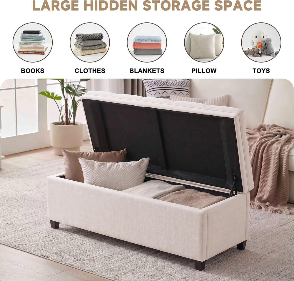 Mangodan 43 Inch Storage Ottoman, Tufted Ottoman with Storage