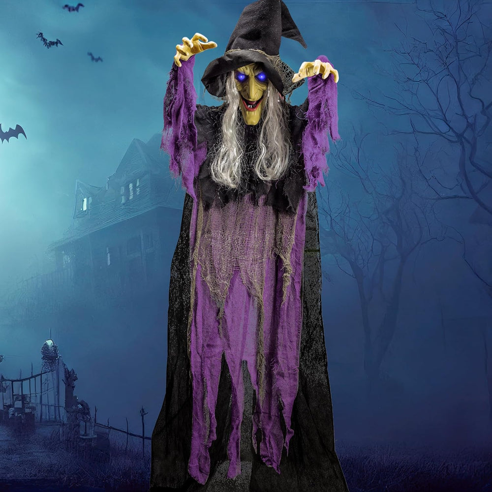 JOYIN 72” Halloween Hanging Witch Decorations Outdoor, Flying Talking Ghost D...